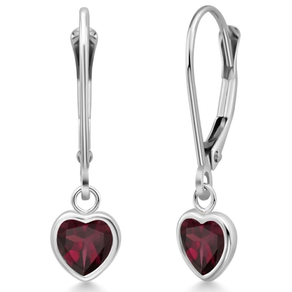 925 Sterling Silver 1.44 Cttw Red Rhodolite Garnet Heart Leverback Drop Earrings